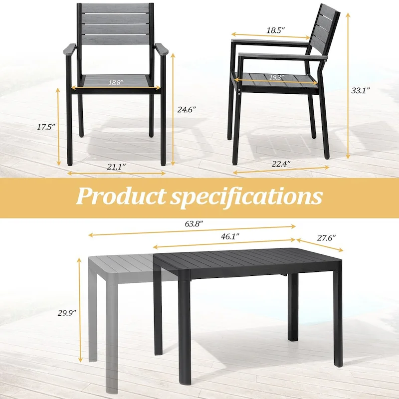 Ensemble de salle à manger extérieur 5/7 pièces en aluminium avec chaises empilables et table extensible