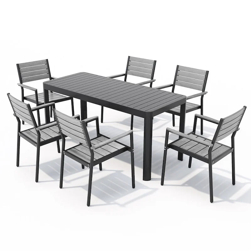 Ensemble de salle à manger extérieur 5/7 pièces en aluminium avec chaises empilables et table extensible