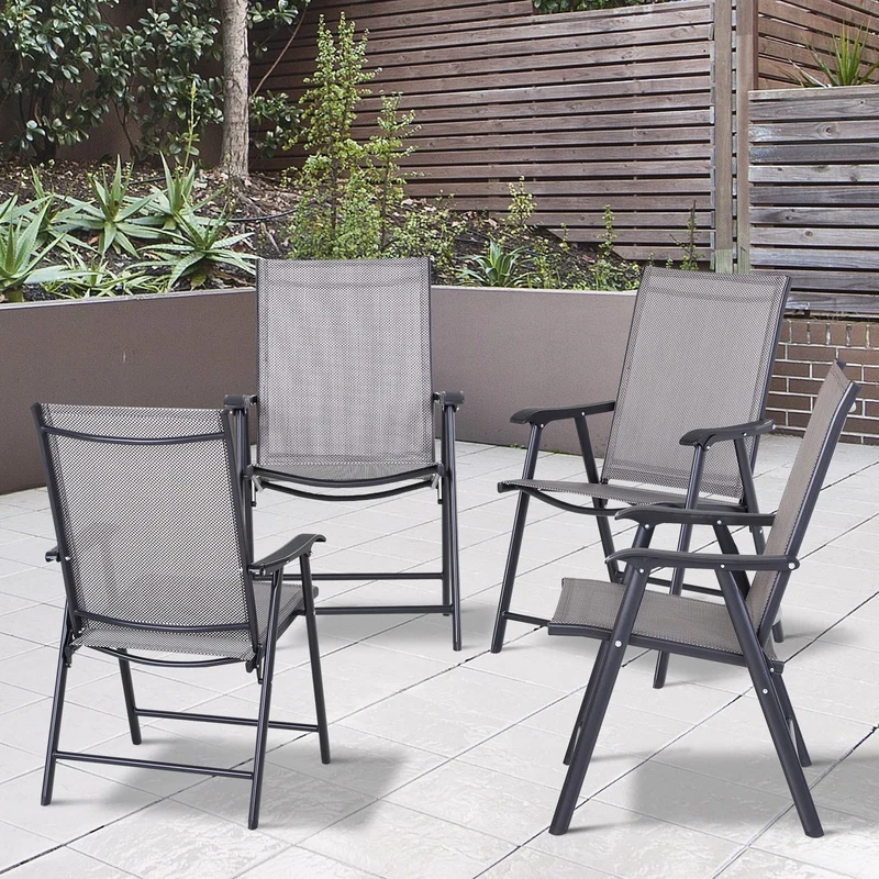 Lot de 4 chaises pliantes Outsunny au design simple et élégant, confortables pour la terrasse, le jardin et les voyages
