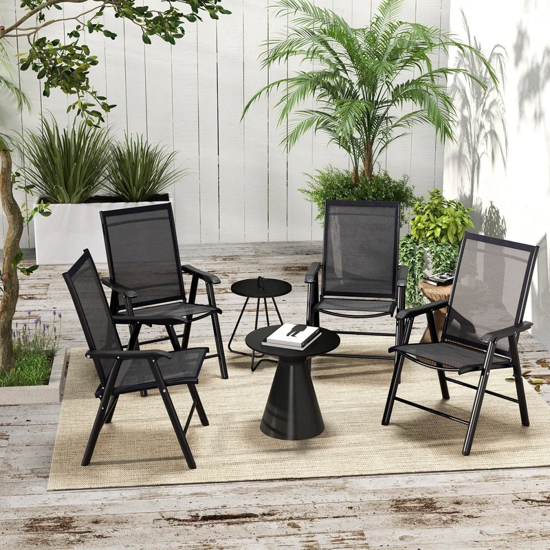 Lot de 4 chaises pliantes Outsunny au design simple et élégant, confortables pour la terrasse, le jardin et les voyages