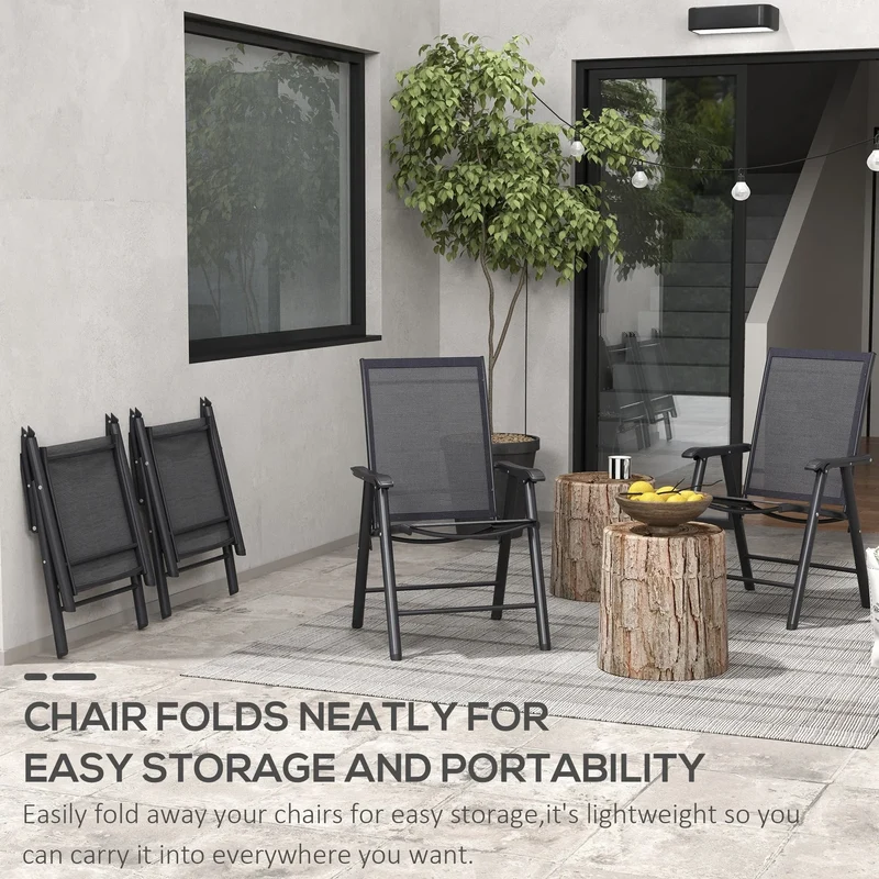 Lot de 4 chaises pliantes Outsunny au design simple et élégant, confortables pour la terrasse, le jardin et les voyages