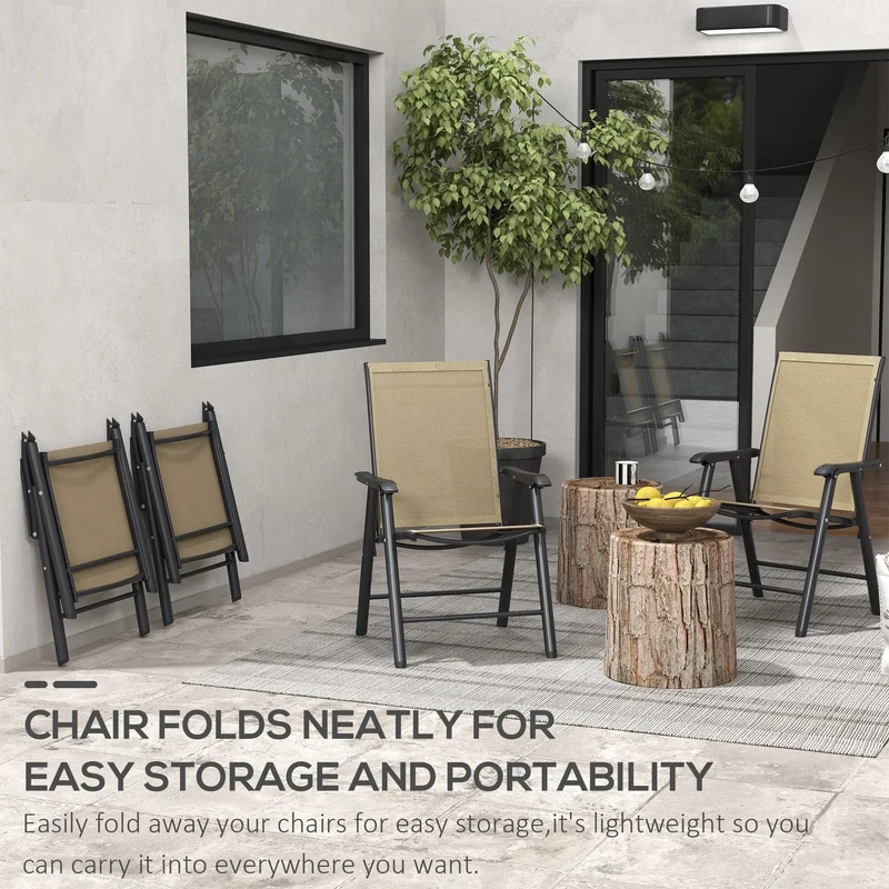 Lot de 4 chaises pliantes Outsunny au design simple et élégant, confortables pour la terrasse, le jardin et les voyages