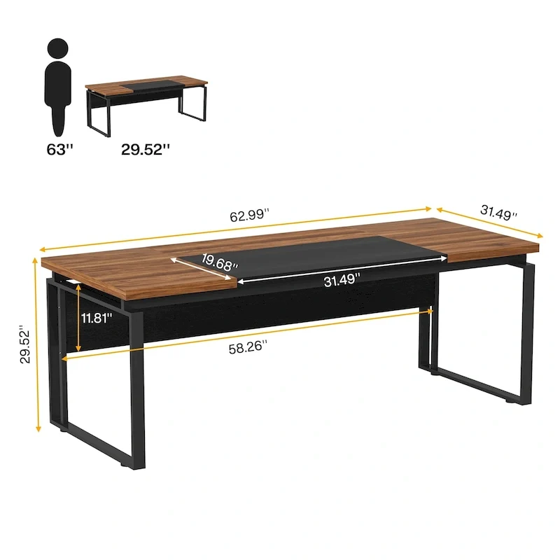 Bureau d'ordinateur exécutif moderne de 63 po, bureau de télétravail de 5 pi (Bureau seulement)