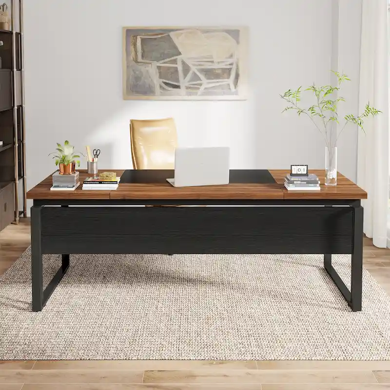 Bureau d'ordinateur exécutif moderne de 63 po, bureau de télétravail de 5 pi (Bureau seulement)