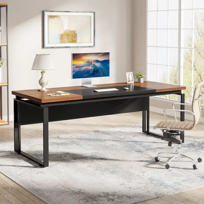 Bureau d'ordinateur exécutif moderne de 63 po, bureau de télétravail de 5 pi (Bureau seulement)