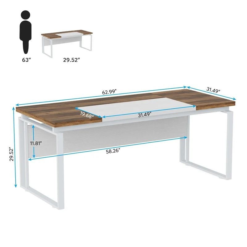 Bureau d'ordinateur exécutif moderne de 63 po, bureau de télétravail de 5 pi (Bureau seulement)