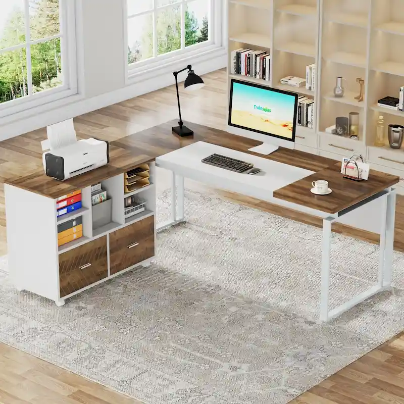 Bureau d'ordinateur exécutif moderne de 63 po, bureau de télétravail de 5 pi (Bureau seulement)