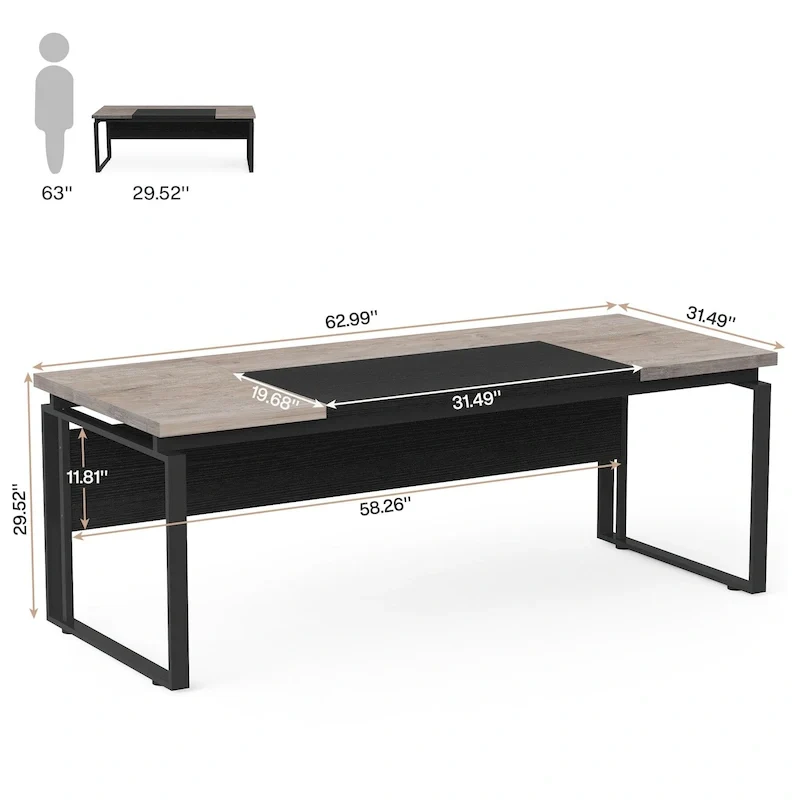 Bureau d'ordinateur exécutif moderne de 63 po, bureau de télétravail de 5 pi (Bureau seulement)