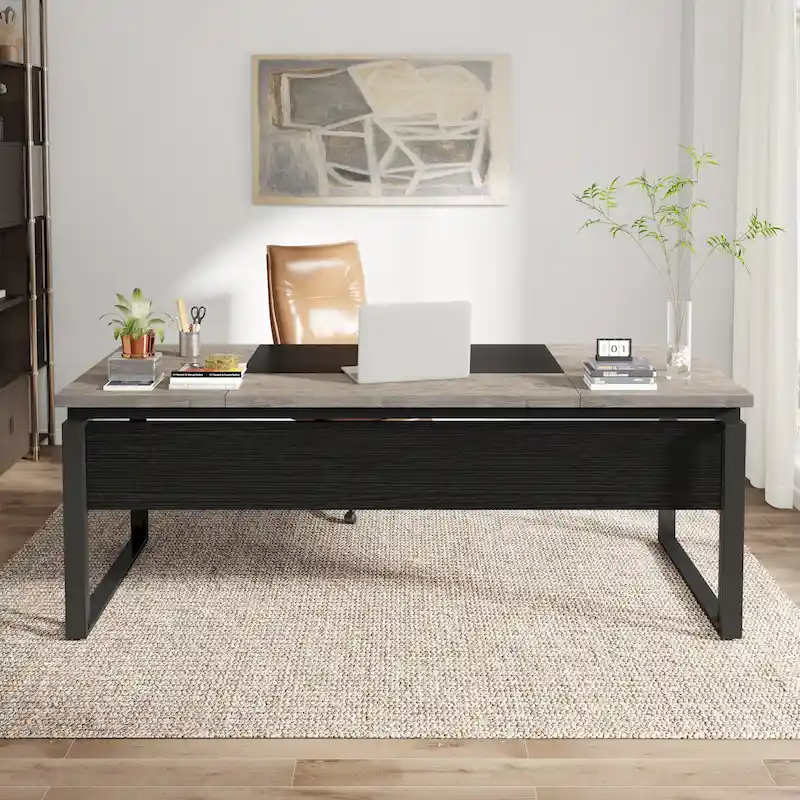 Bureau d'ordinateur exécutif moderne de 63 po, bureau de télétravail de 5 pi (Bureau seulement)