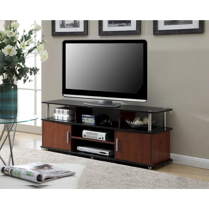 Meuble TV de 65 pouces avec placards et étagères de rangement