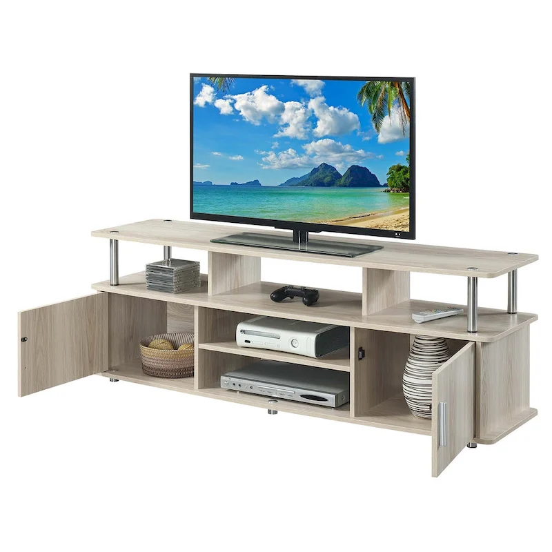 Meuble TV de 65 pouces avec placards et étagères de rangement