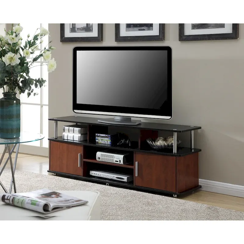 Meuble TV de 65 pouces avec placards et étagères de rangement