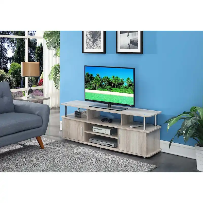 Meuble TV de 65 pouces avec placards et étagères de rangement