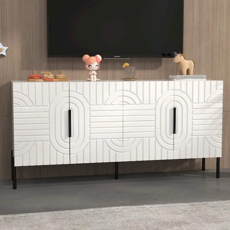 Meuble TV blanc Chic Elegance 63 pouces – Convient aux téléviseurs jusqu'à 65 pouces – 63 pouces de largeur