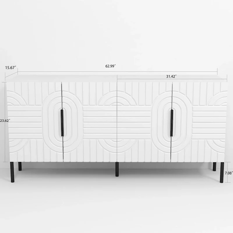 Meuble TV blanc Chic Elegance 63 pouces – Convient aux téléviseurs jusqu'à 65 pouces – 63 pouces de largeur