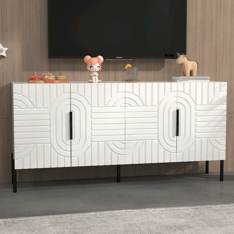 Meuble TV blanc Chic Elegance 63 pouces – Convient aux téléviseurs jusqu'à 65 pouces – 63 pouces de largeur