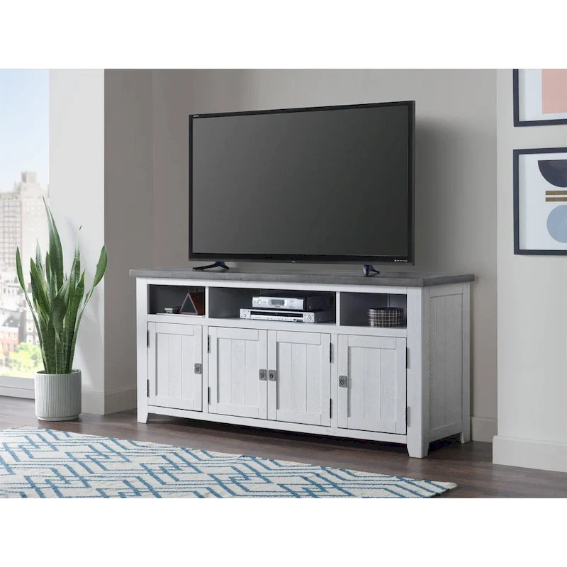Meuble TV en bois massif de 165 cm de large avec rangement