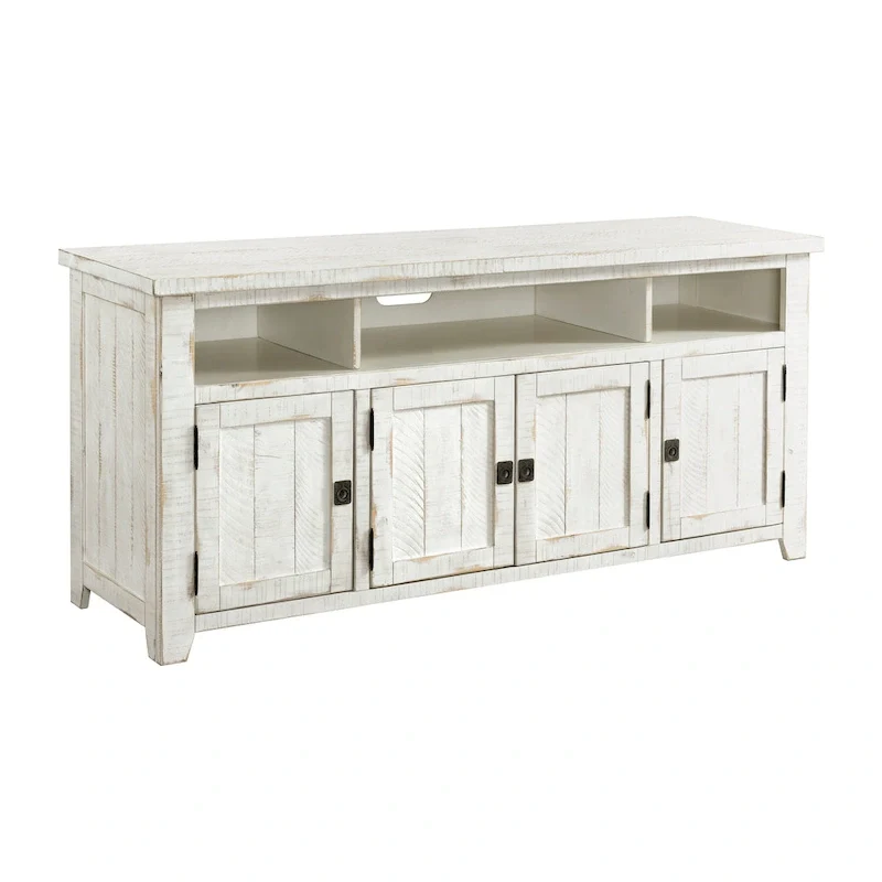 Meuble TV en bois massif de 165 cm de large avec rangement