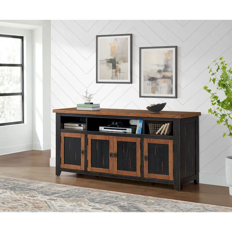 Meuble TV en bois massif de 165 cm de large avec rangement