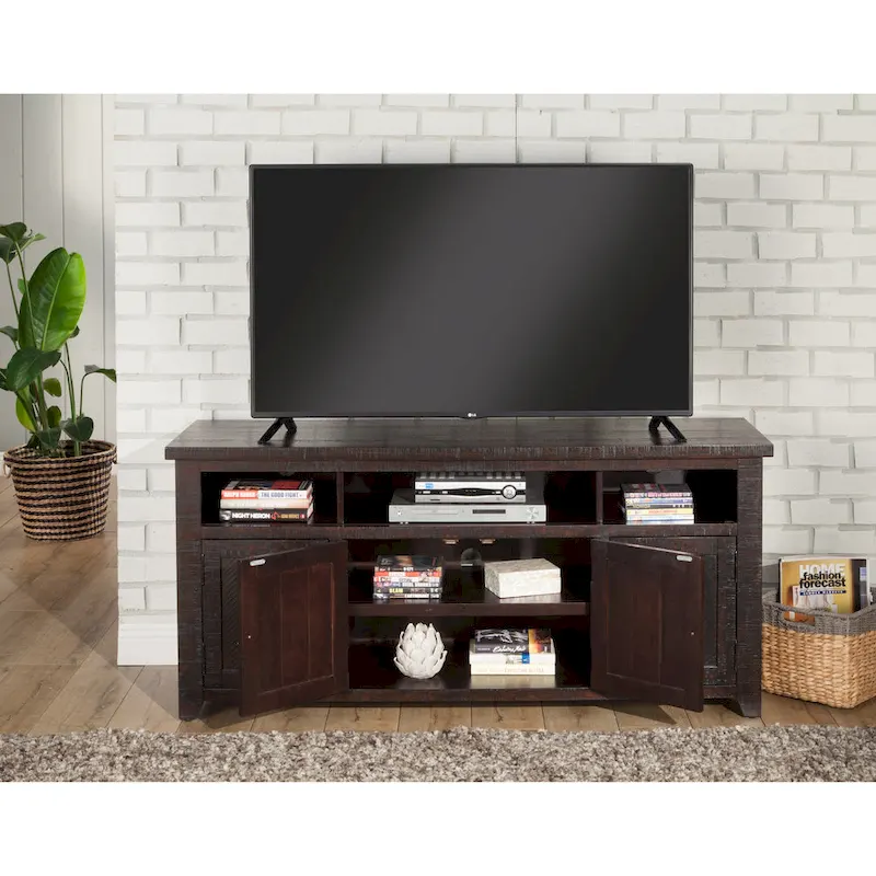 Meuble TV en bois massif de 165 cm de large avec rangement