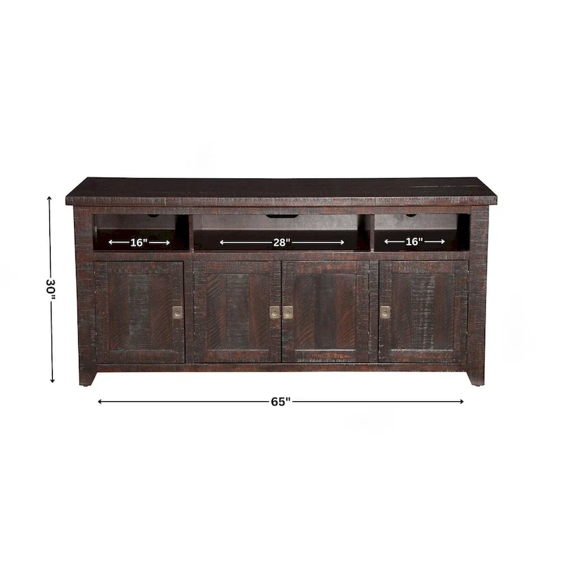 Meuble TV en bois massif de 165 cm de large avec rangement