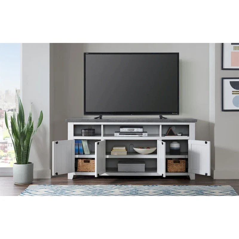 Meuble TV en bois massif de 165 cm de large avec rangement