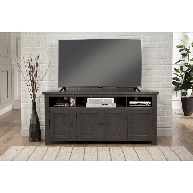 Meuble TV en bois massif de 165 cm de large avec rangement