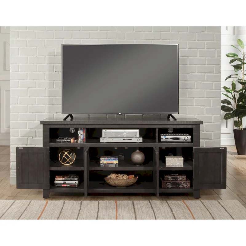 Meuble TV en bois massif de 165 cm de large avec rangement