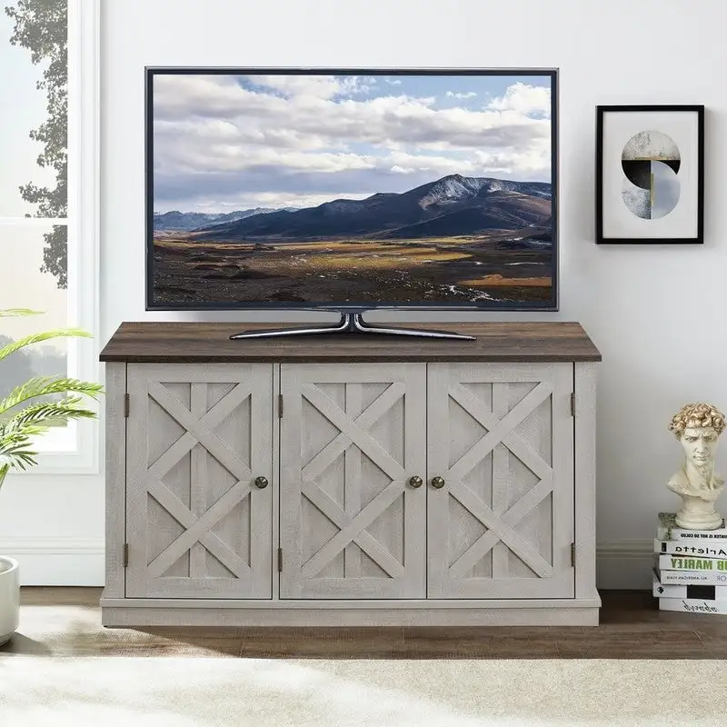 Meuble TV rustique en bois naturel de 48 po – Pour téléviseurs jusqu’à 55 po