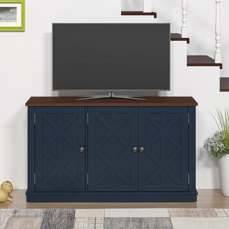 Meuble TV rustique en bois naturel de 48 po – Pour téléviseurs jusqu’à 55 po