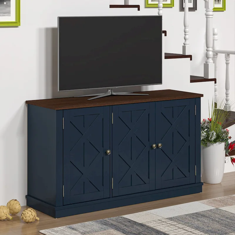 Meuble TV rustique en bois naturel de 48 po – Pour téléviseurs jusqu’à 55 po