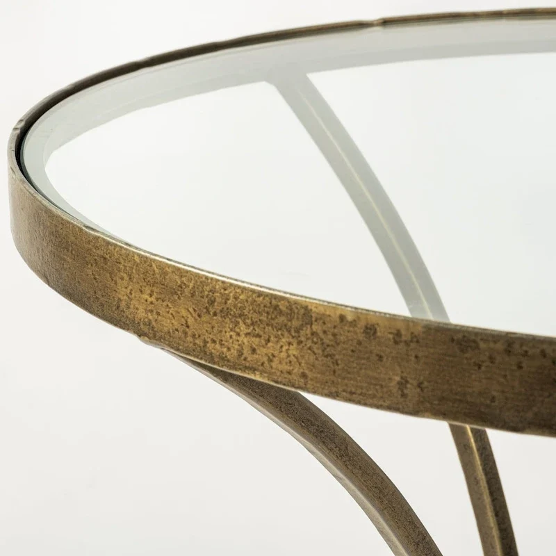 Table d'appoint ronde avec plateau en verre, métal doré et piédestal en marbre blanc