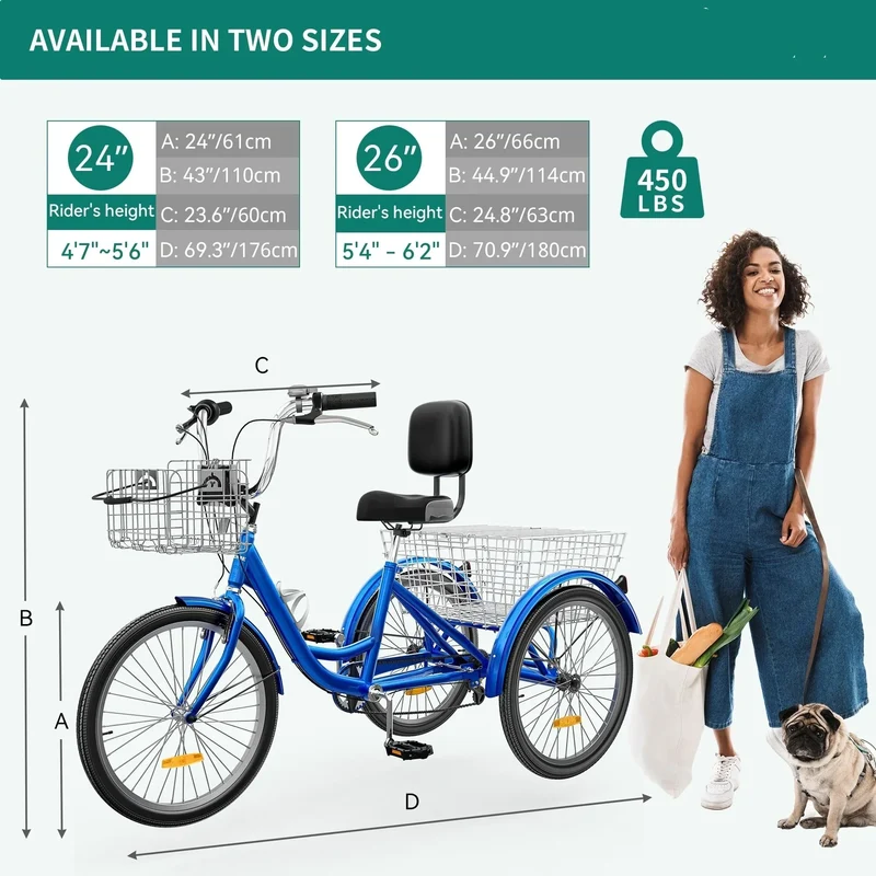 26 Tricycle Adulte 3 Roues 7 Vitesses