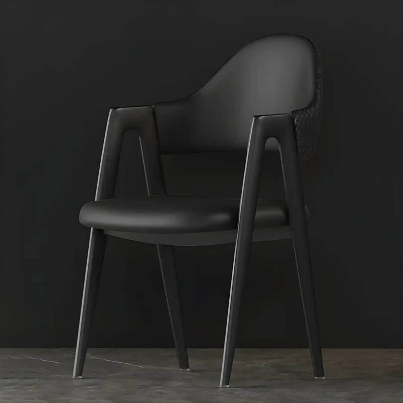 Chaise de salle à manger moderne en cuir à dossier ouvert et incurvé avec accoudoirs