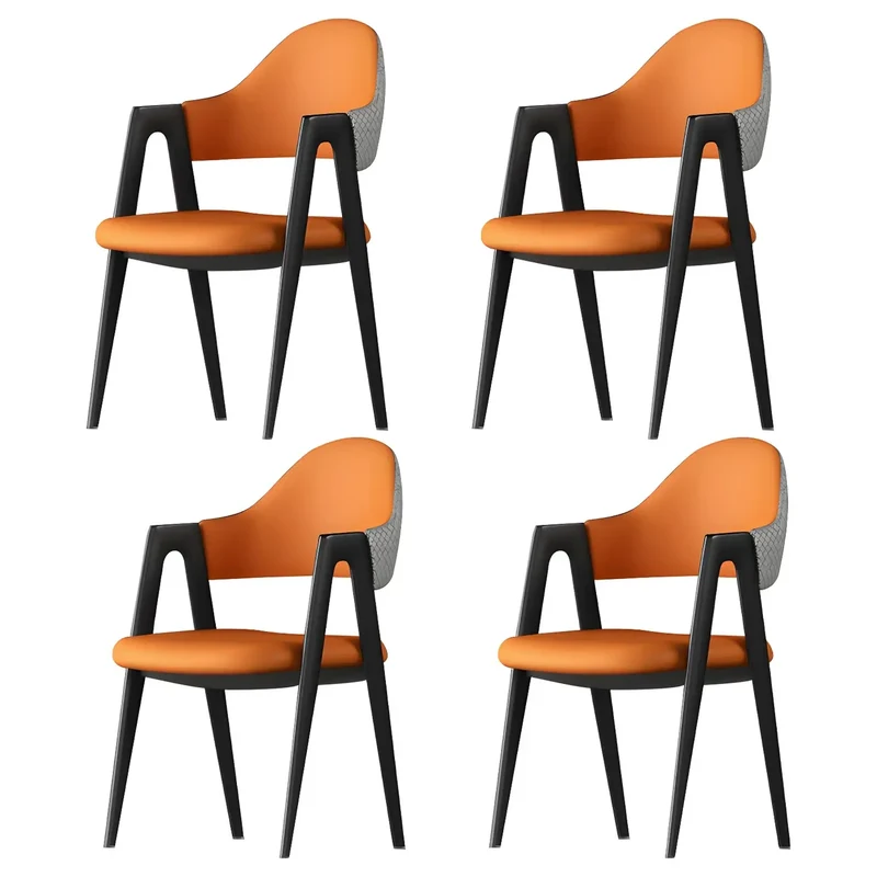 Chaise de salle à manger moderne en cuir à dossier ouvert et incurvé avec accoudoirs
