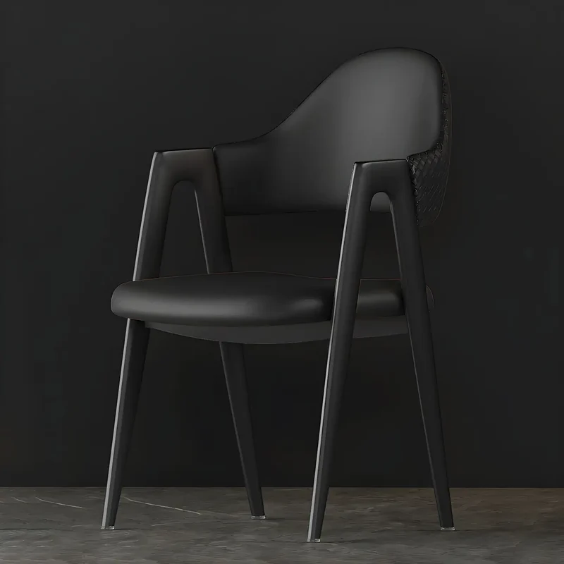 Chaise de salle à manger moderne en cuir à dossier ouvert et incurvé avec accoudoirs