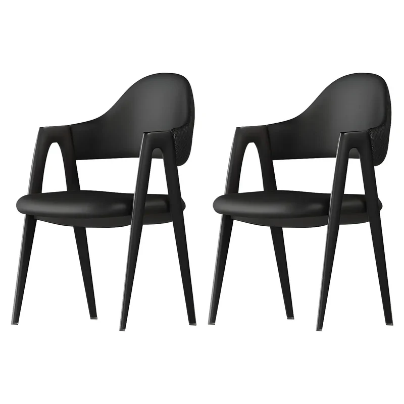 Chaise de salle à manger moderne en cuir à dossier ouvert et incurvé avec accoudoirs