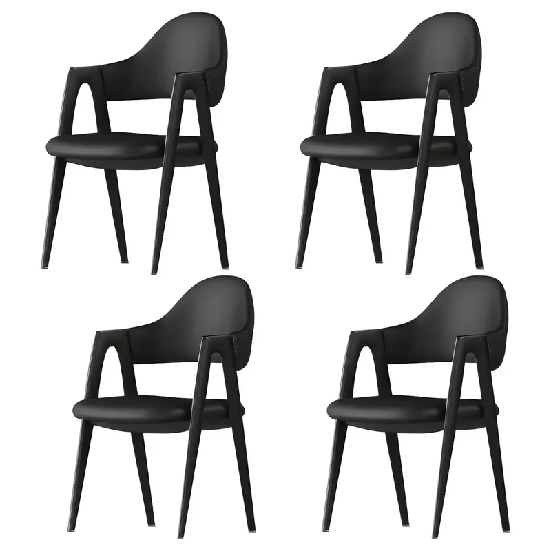 Chaise de salle à manger moderne en cuir à dossier ouvert et incurvé avec accoudoirs