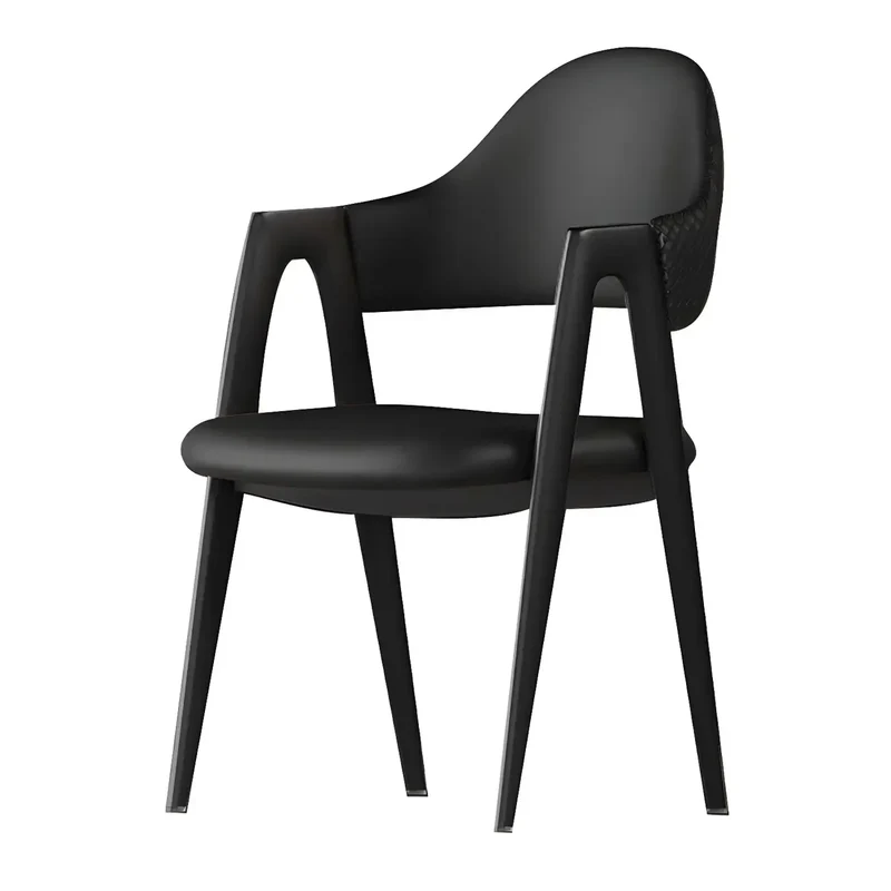 Chaise de salle à manger moderne en cuir à dossier ouvert et incurvé avec accoudoirs