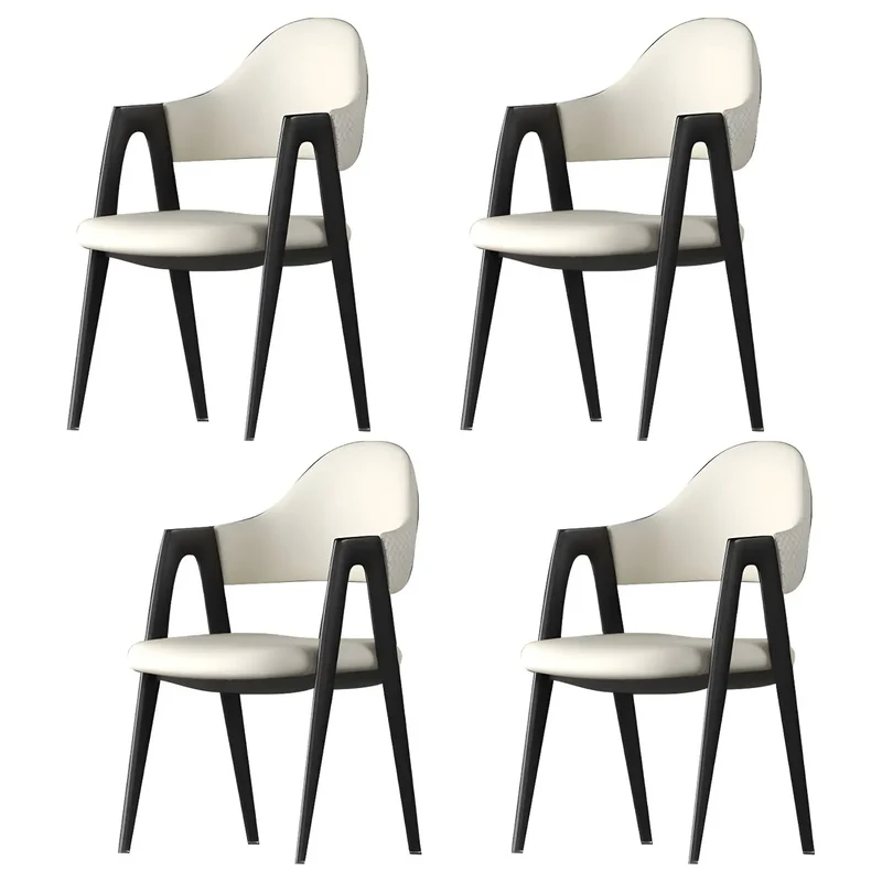 Chaise de salle à manger moderne en cuir à dossier ouvert et incurvé avec accoudoirs