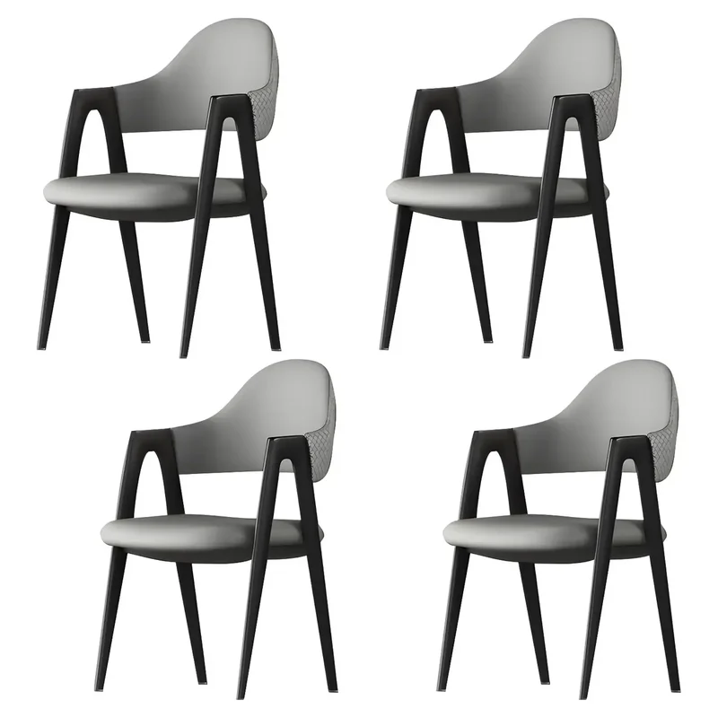 Chaise de salle à manger moderne en cuir à dossier ouvert et incurvé avec accoudoirs