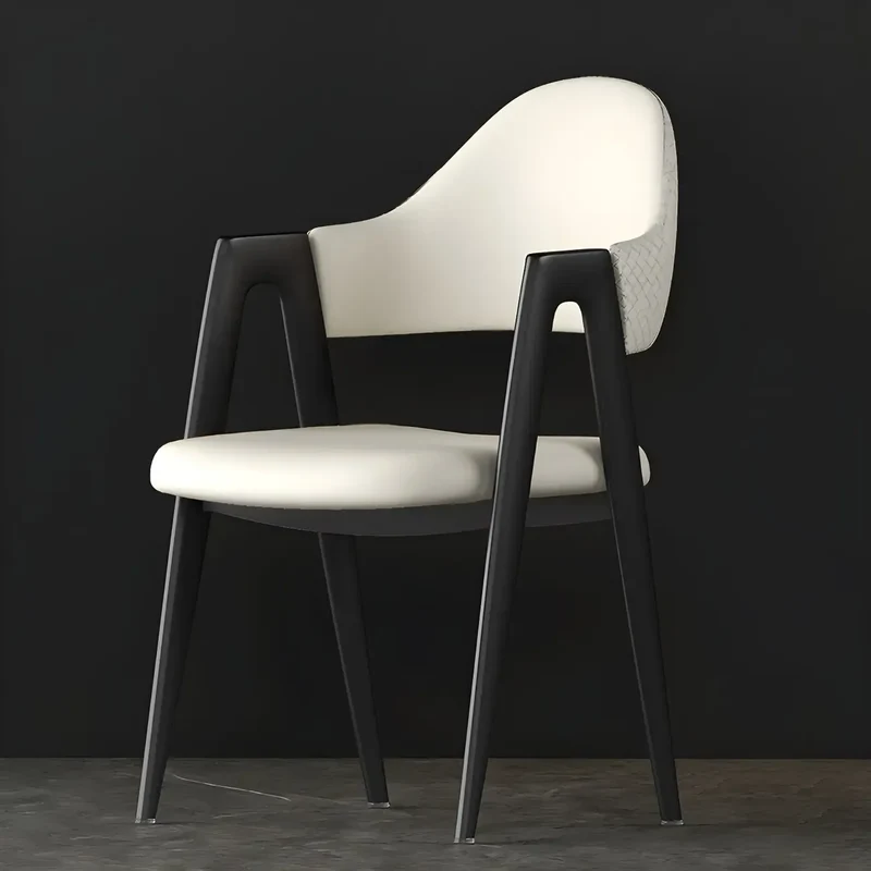 Chaise de salle à manger moderne en cuir à dossier ouvert et incurvé avec accoudoirs
