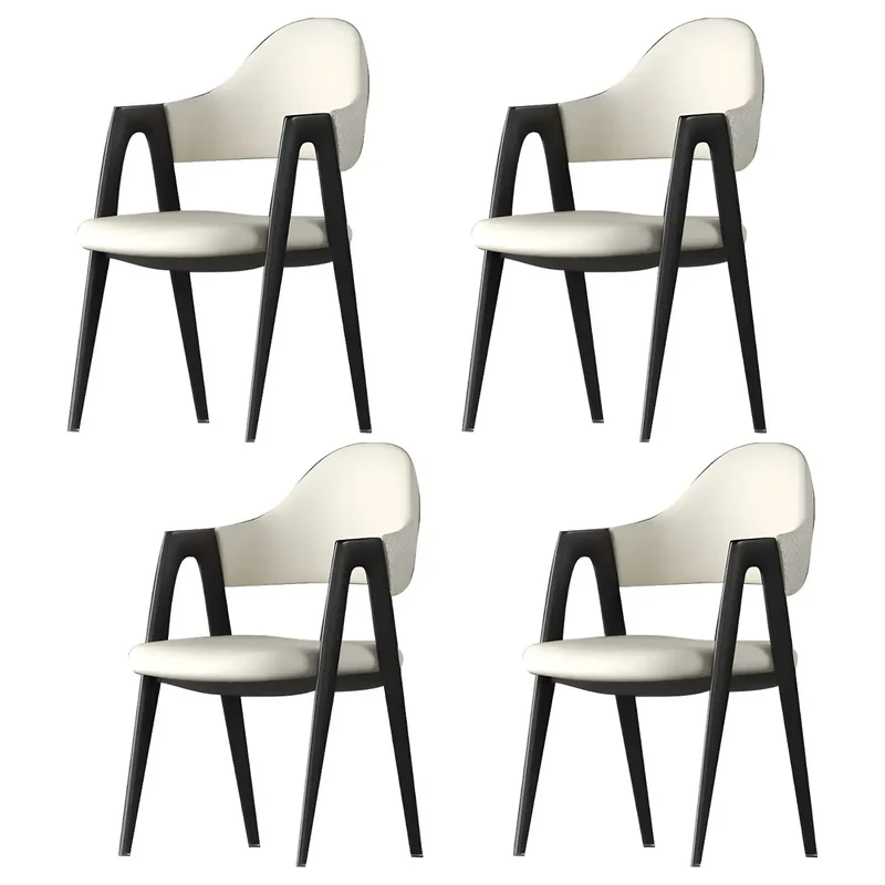 Chaise de salle à manger moderne en cuir à dossier ouvert et incurvé avec accoudoirs