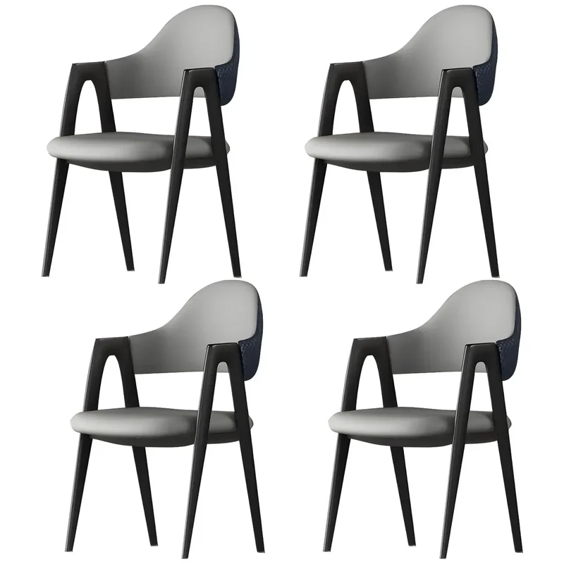 Chaise de salle à manger moderne en cuir à dossier ouvert et incurvé avec accoudoirs