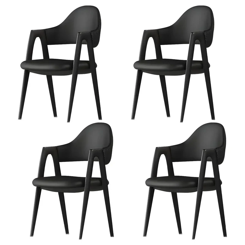 Chaise de salle à manger moderne en cuir à dossier ouvert et incurvé avec accoudoirs