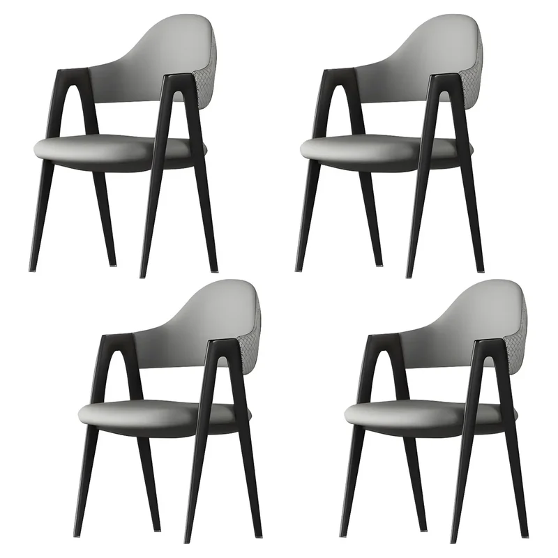 Chaise de salle à manger moderne en cuir à dossier ouvert et incurvé avec accoudoirs