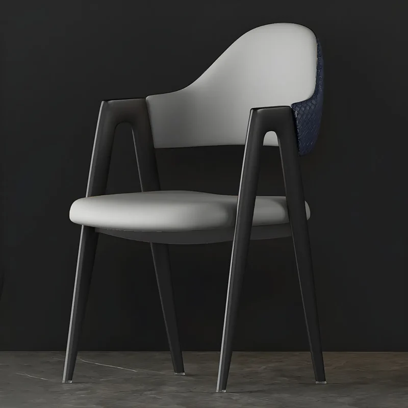 Chaise de salle à manger moderne en cuir à dossier ouvert et incurvé avec accoudoirs