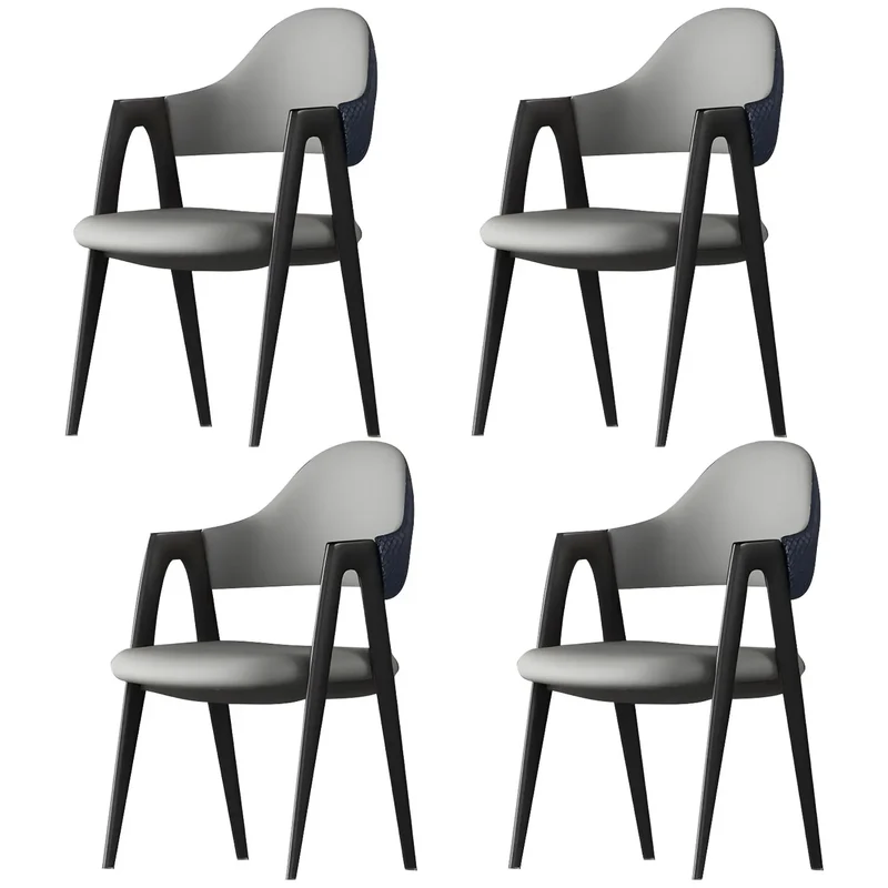 Chaise de salle à manger moderne en cuir à dossier ouvert et incurvé avec accoudoirs
