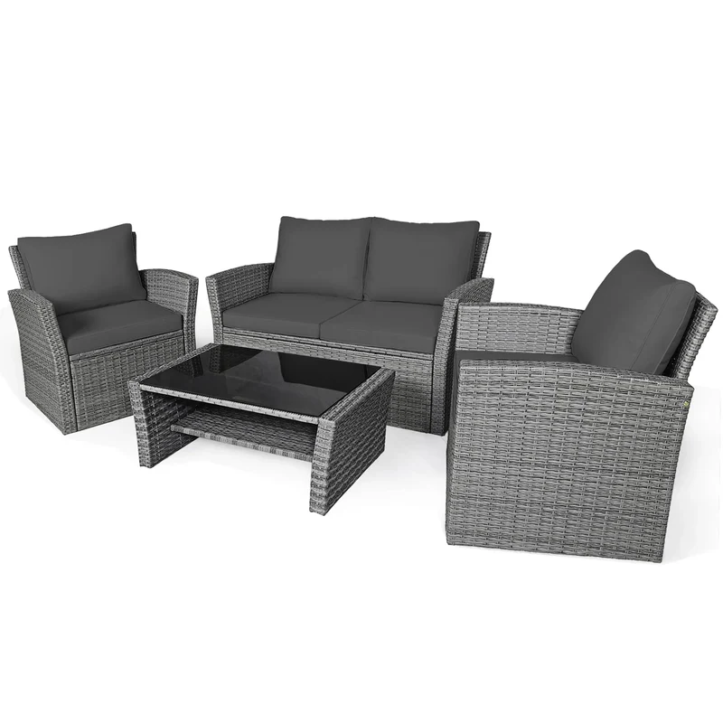 Ensemble de 4 pièces de canapé de patio avec table basse, salon de jardin
