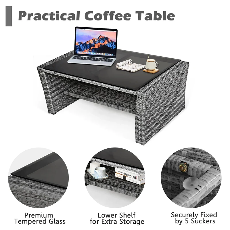 Ensemble de 4 pièces de canapé de patio avec table basse, salon de jardin